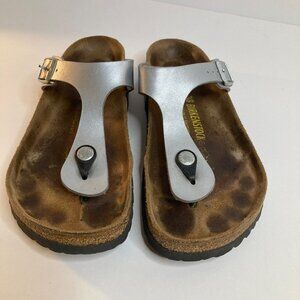 Womens Birkenstock Gizeh Silver‎ T Strap Sandal 38/7 - 7.5 Reg Width